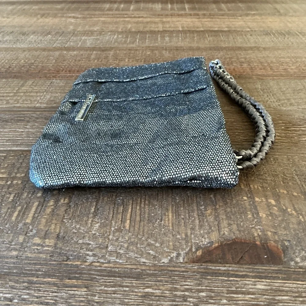BCBGeneration Women's Silver Blue Glitter Pleated Clutch w/ Wristlet